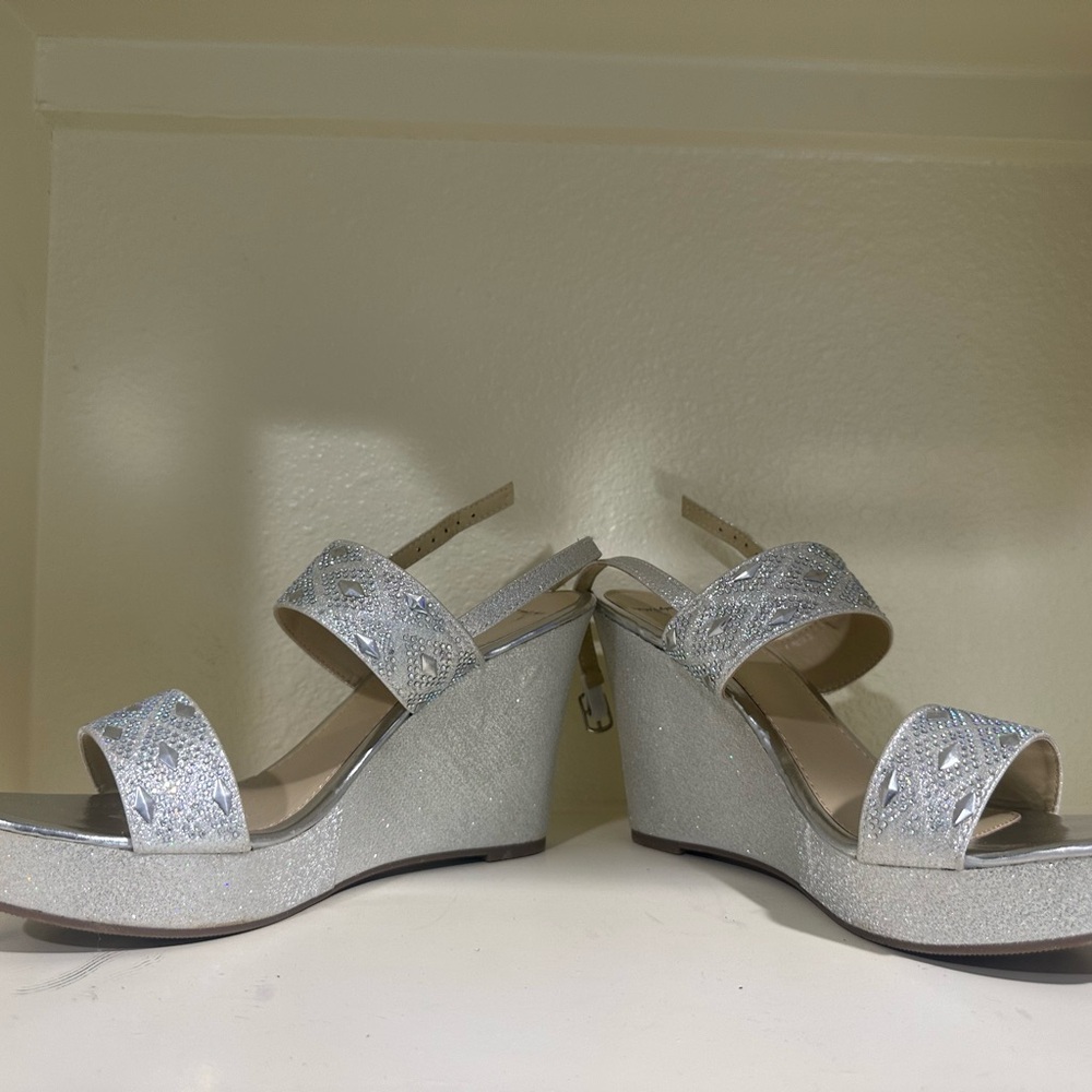 Elegant Silver Wedge Sandals
